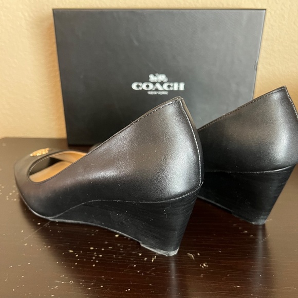 Coach Cala Semi Matte Calf Black Size 7 wedge open toe - Picture 7 of 7